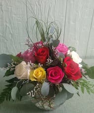 Multi-Colored Roses in a Bubble Bowl